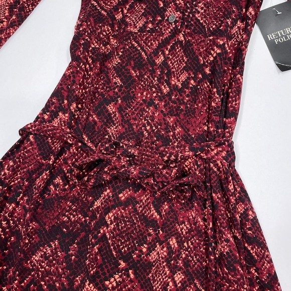 PURE Collection Dress Size 8 / 10 Red Snakeskin Button Front Empire Long Sleeve - Picture 3 of 8